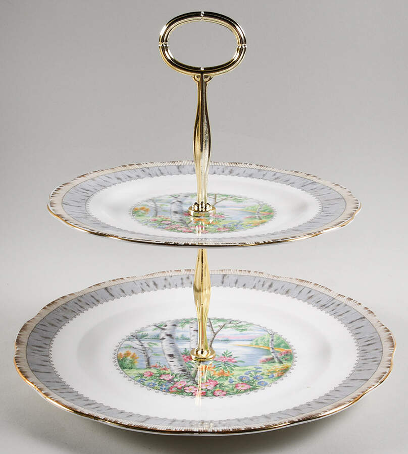 Silver Birch 6 5/8"-10"  2 Tiered Serving Tray (Dp, Sp) HC by Royal Albert-1