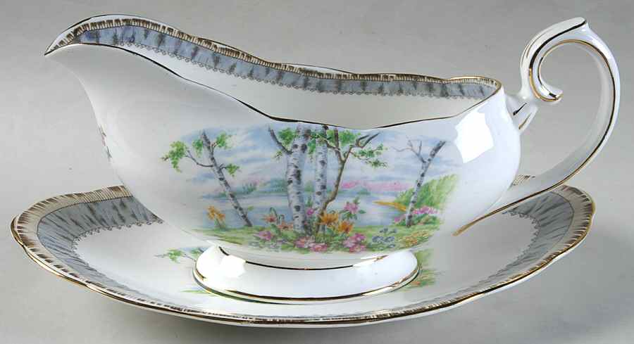 Silver Birch Gravy Boat & Underplate by Royal Albert-1