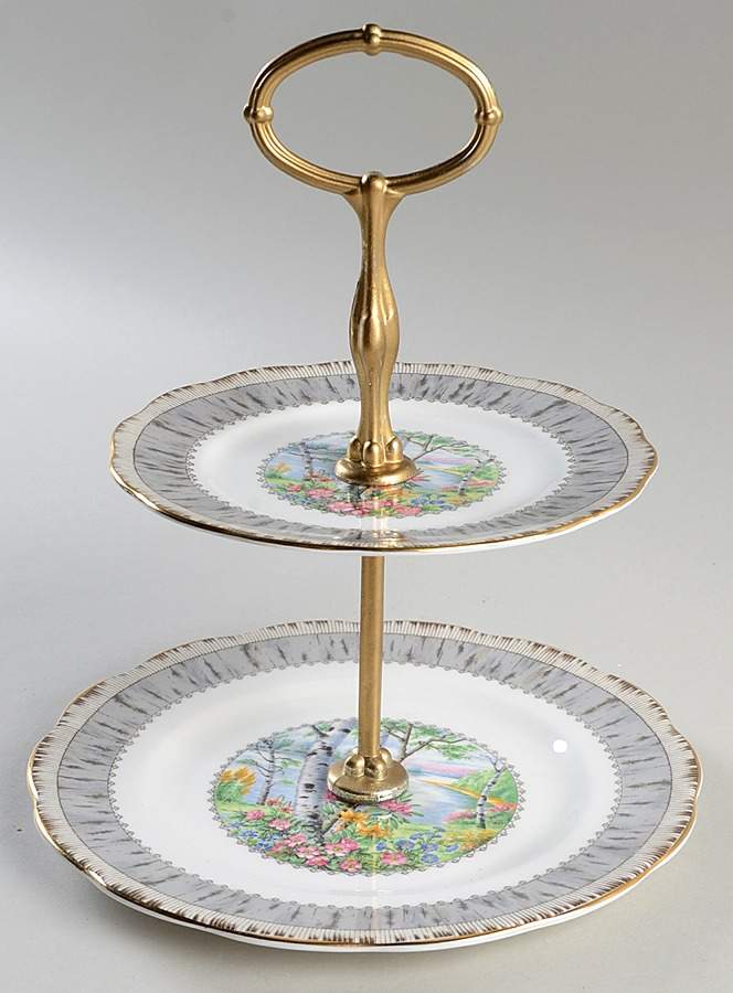 Silver Birch 2-Tiered Serving Tray (Salad & Bread/Butter Plate) by Royal Albert-1