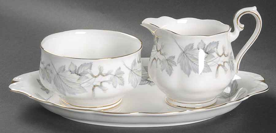 Silver Maple Creamer & Open Sugar with Tray by Royal Albert-1