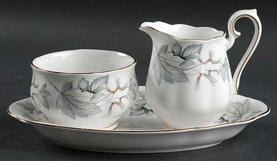 Silver Maple Mini Creamer & Open Sugar with Tray by Royal Albert-1