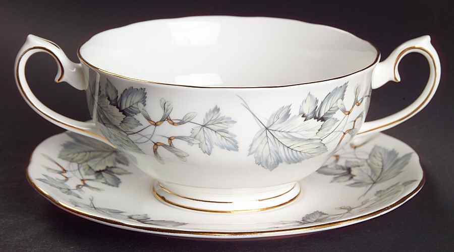 Silver Maple Footed Cream Soup Bowl & Saucer Set by Royal Albert-1