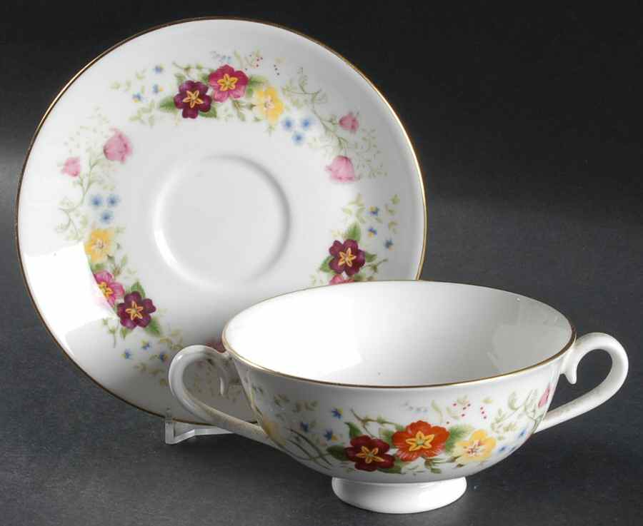 Spring Morning Footed Cream Soup Bowl & Saucer Set by Royal Albert-1