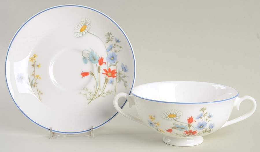 Summer Breeze Footed Cream Soup Bowl & Saucer Set by Royal Albert-1