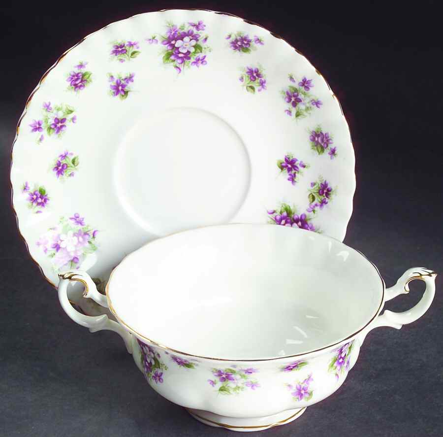 Sweet Violets Footed Cream Soup Bowl & Saucer Set by Royal Albert-1