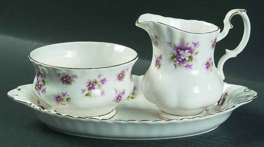 Sweet Violets Mini Creamer & Open Sugar with Tray by Royal Albert-1