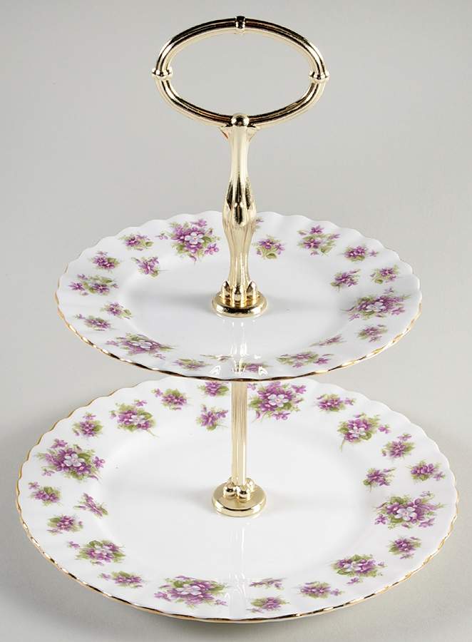 Sweet Violets 2-Tiered Serving Tray (Salad & Bread/Butter Plate) by Royal Albert-1