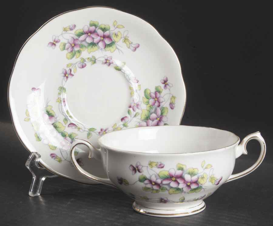 Sweet Violet Footed Cream Soup Bowl & Saucer Set by Royal Albert-1