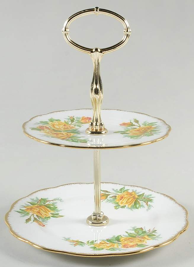 Tea Rose Yellow 2-Tiered Serving Tray (Salad & Bread/Butter Plate) by Royal Albert-1