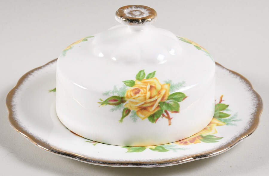 Tea Rose Yellow Round Covered Butter (Uses Bread & Butter Plate) by Royal Albert-1