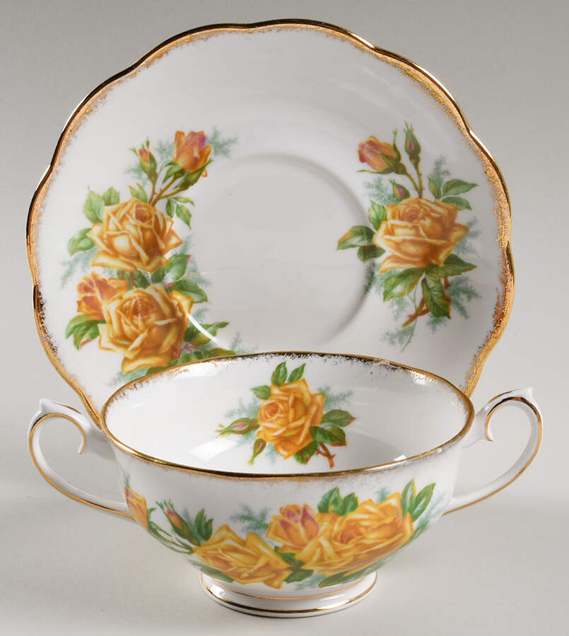Tea Rose Yellow Footed Cream Soup Bowl & Saucer Set by Royal Albert-1