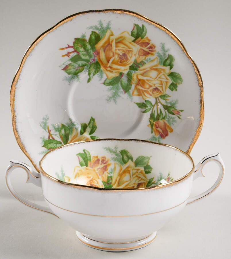 Tea Rose Yellow Footed Cream Soup Bowl & Saucer Set by Royal Albert-1