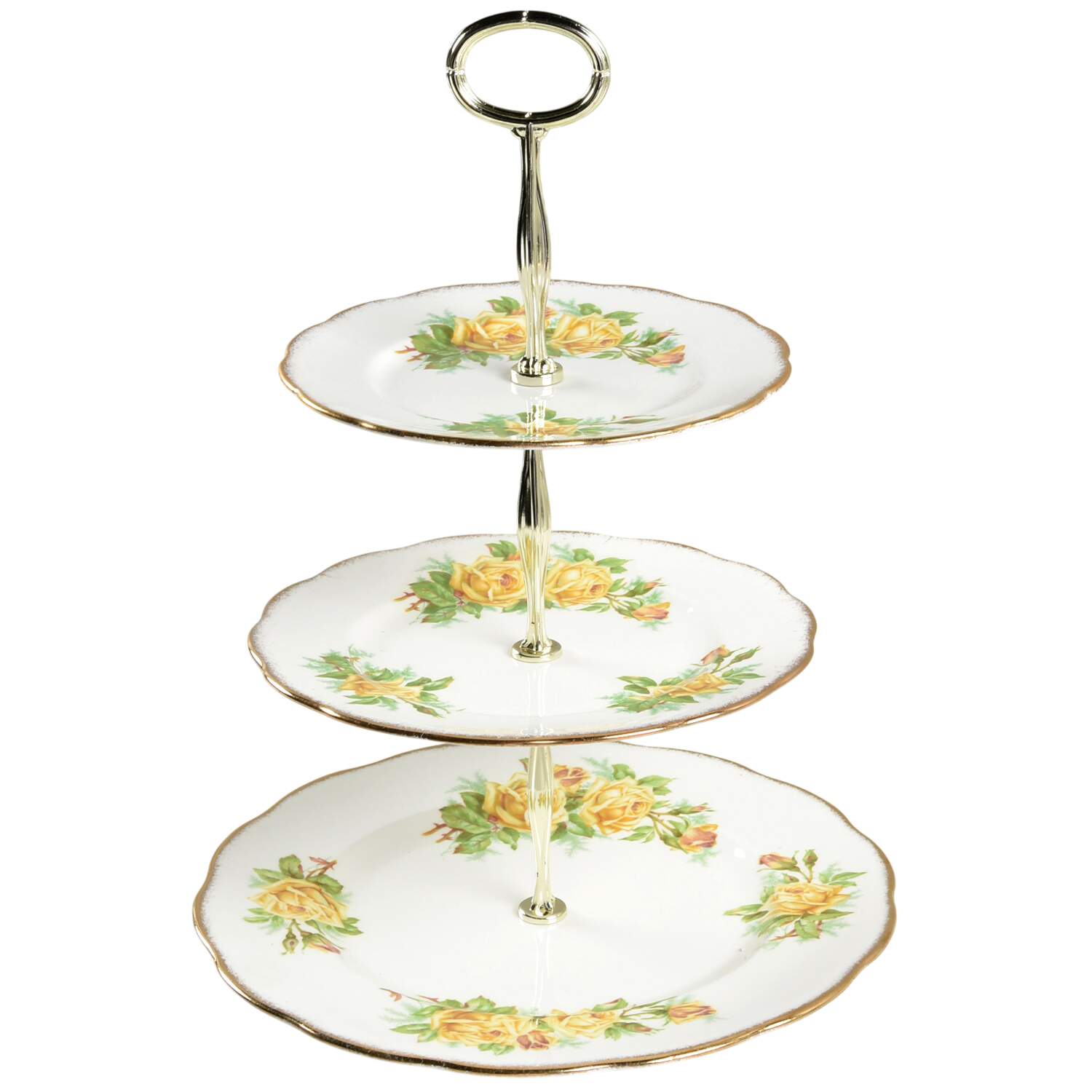 Tea Rose Yellow 13 7/8"-14 1/4" 3-Tiered Serving Tray(DP,SP,BB) HC by Royal Albert-1