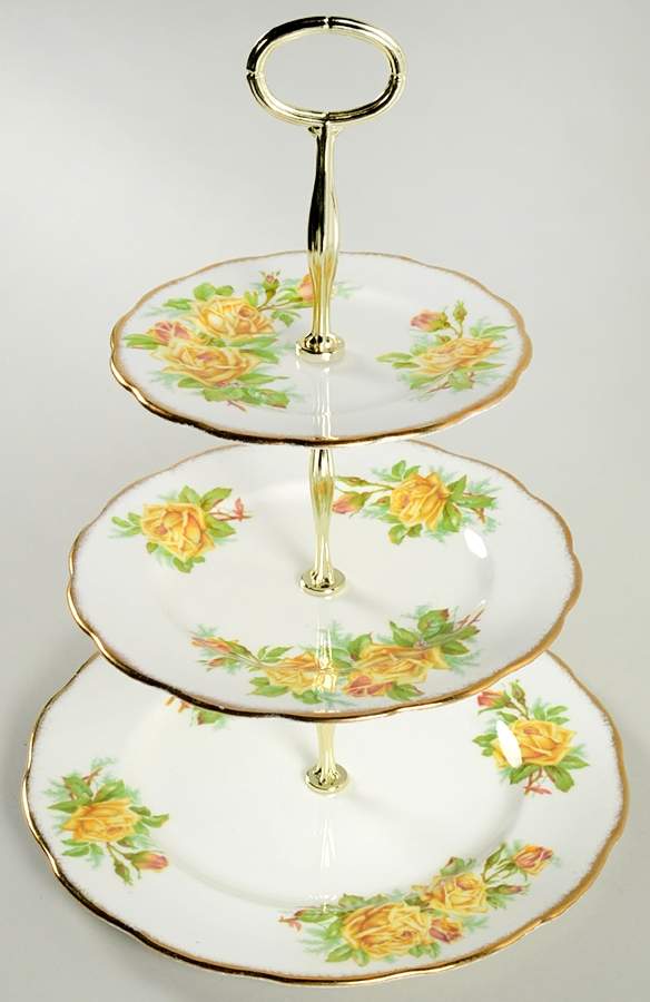 Tea Rose Yellow 3-Tiered Serving Tray (DP, SP, BB) by Royal Albert-1