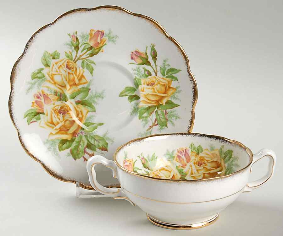 Tea Rose Yellow Footed Cream Soup Bowl & Saucer Set by Royal Albert-1