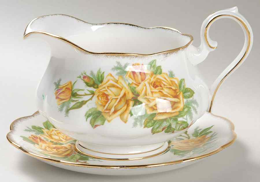 Tea Rose Yellow Round Gravy Boat & Underplate by Royal Albert-1