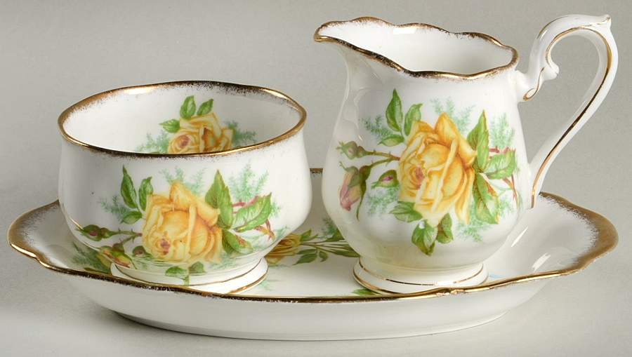 Tea Rose Yellow Mini Creamer & Open Sugar with Tray by Royal Albert-1