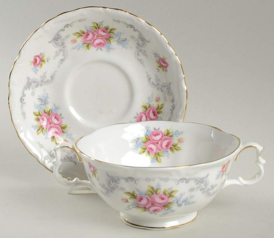 Tranquillity Footed Cream Soup Bowl & Saucer Set by Royal Albert-1