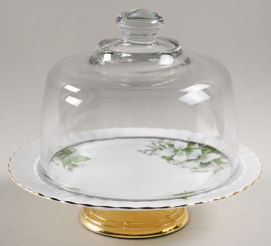 Trillium 6 1/2"-7 1/2" Footed Cheese Plate w/ Glass Dome HC by Royal Albert-1