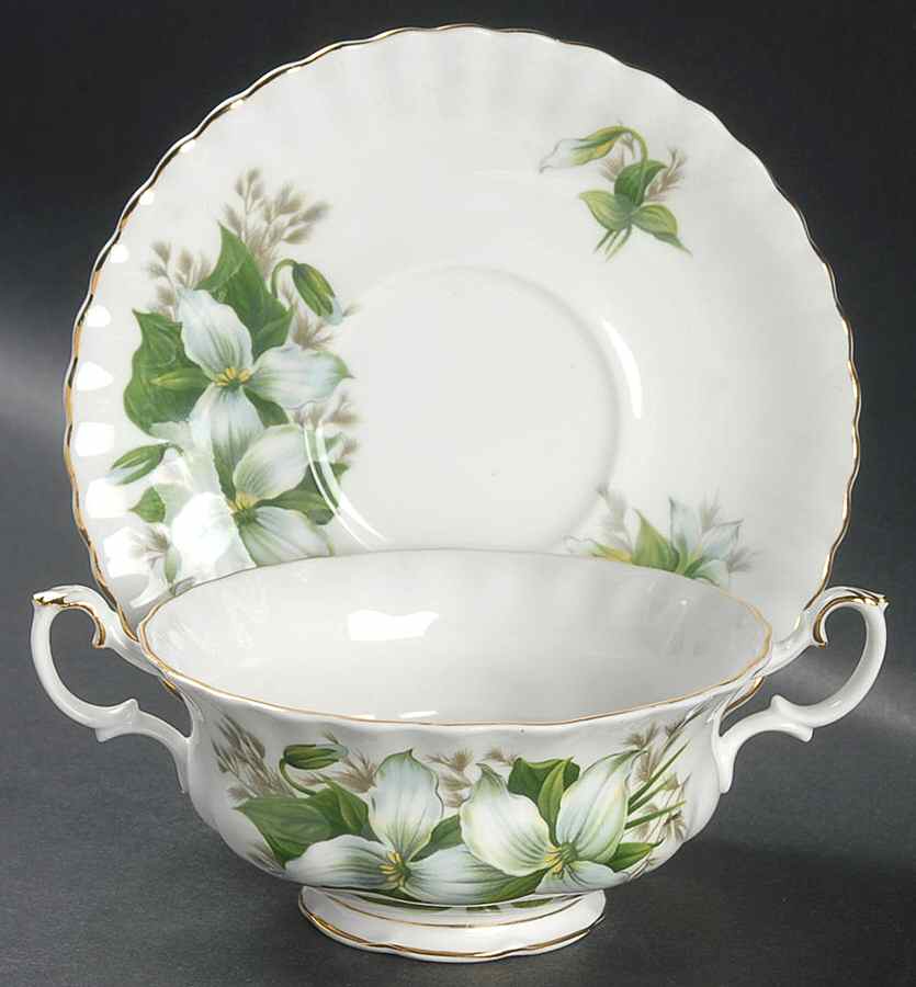Trillium Footed Cream Soup Bowl & Saucer Set by Royal Albert-1