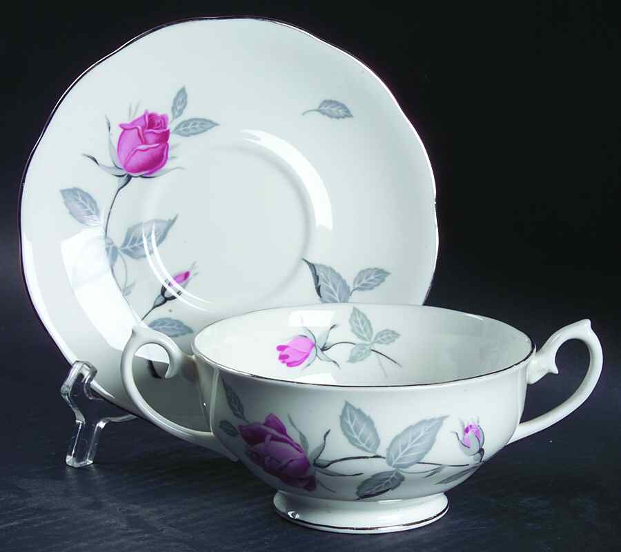 Trent Rose Footed Cream Soup Bowl & Saucer Set by Royal Albert-1
