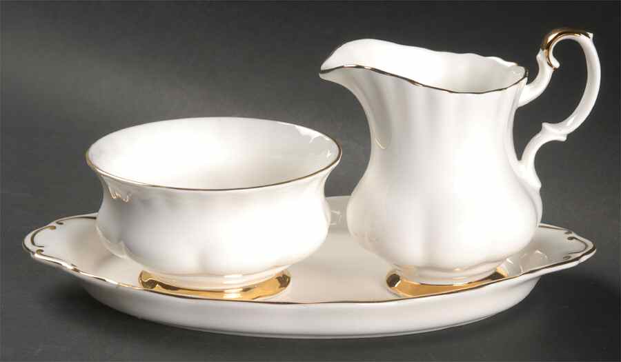 Val D'Or Creamer & Open Sugar with Tray by Royal Albert-1