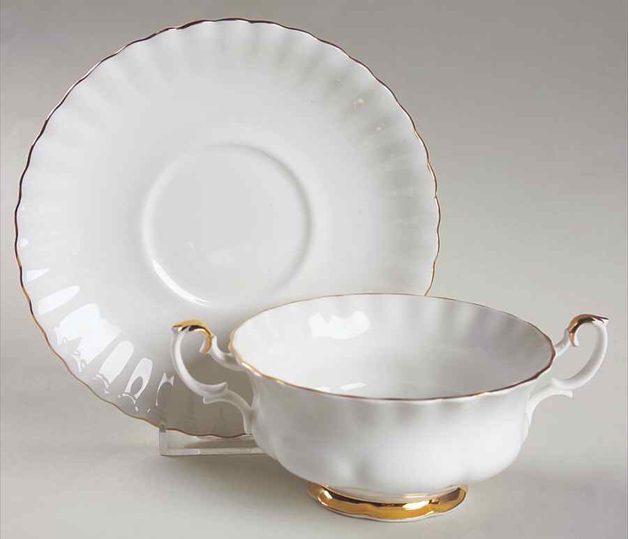 Val D'Or Footed Cream Soup Bowl & Saucer Set by Royal Albert-1