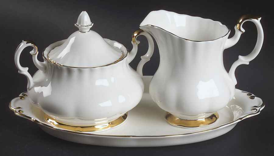 Val D'Or Creamer & Sugar with Lid & Tray Set by Royal Albert-1