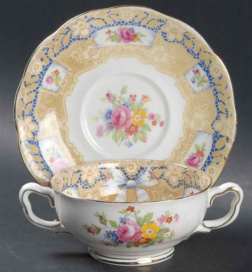 Valentine Footed Cream Soup Bowl & Saucer Set by Royal Albert-1