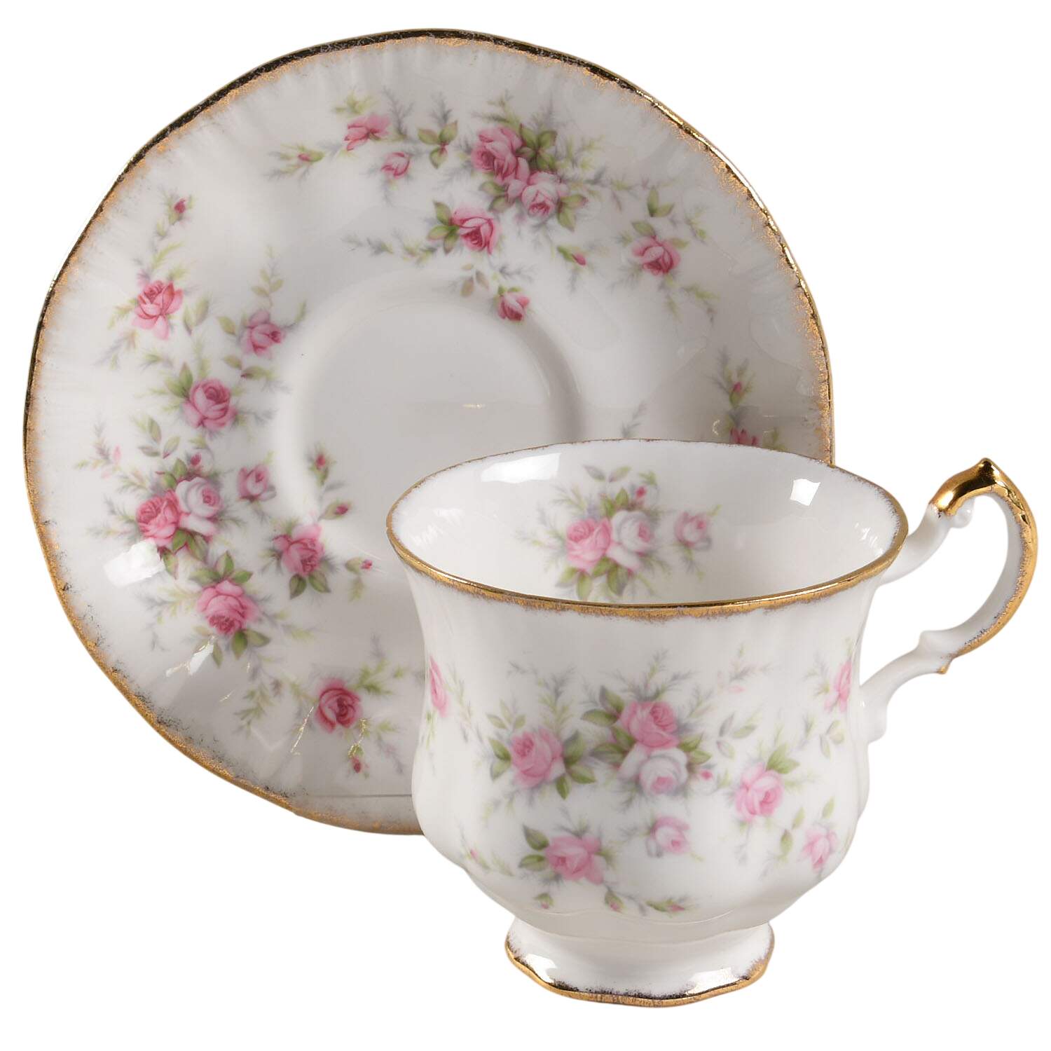 Victoriana Rose (Elizabeth Shape) Footed Cup & Saucer Set by Royal Albert-1