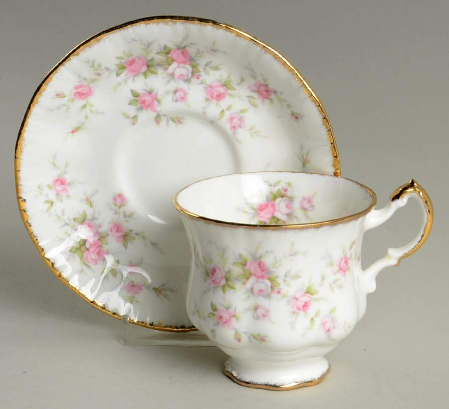 Victoriana Rose (Elizabeth Shape) Footed Cup & Saucer Set by Royal Albert-1