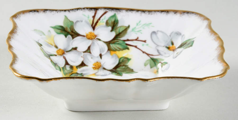 White Dogwood (Brushed Gold Grim Small Square Sweet Meat Dish by Royal Albert-1