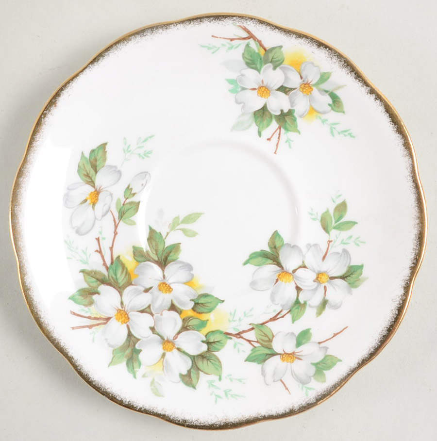 White Dogwood (Brushed Gold Grim Saucer for Cream Soup Bowl by Royal Albert-1
