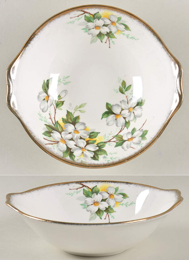 White Dogwood (Brushed Gold Grim Lugged Cereal Bowl by Royal Albert-1