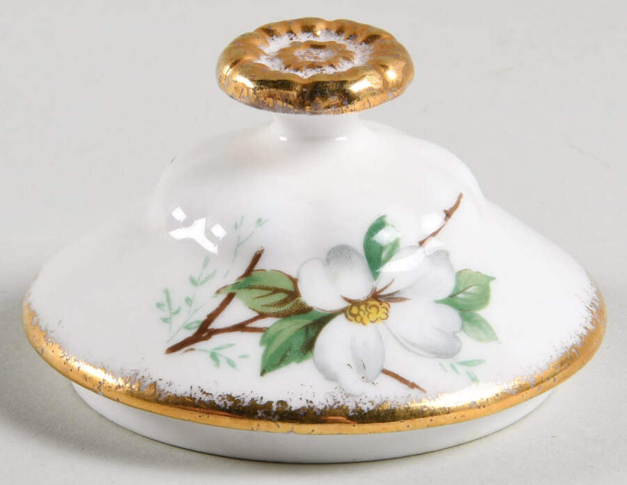 White Dogwood (Brushed Gold Grim Lid for Sugar Bowl by Royal Albert-1