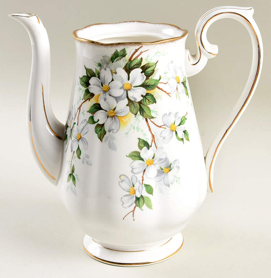 White Dogwood (Brushed Gold Grim Coffee Pot No Lid by Royal Albert-1