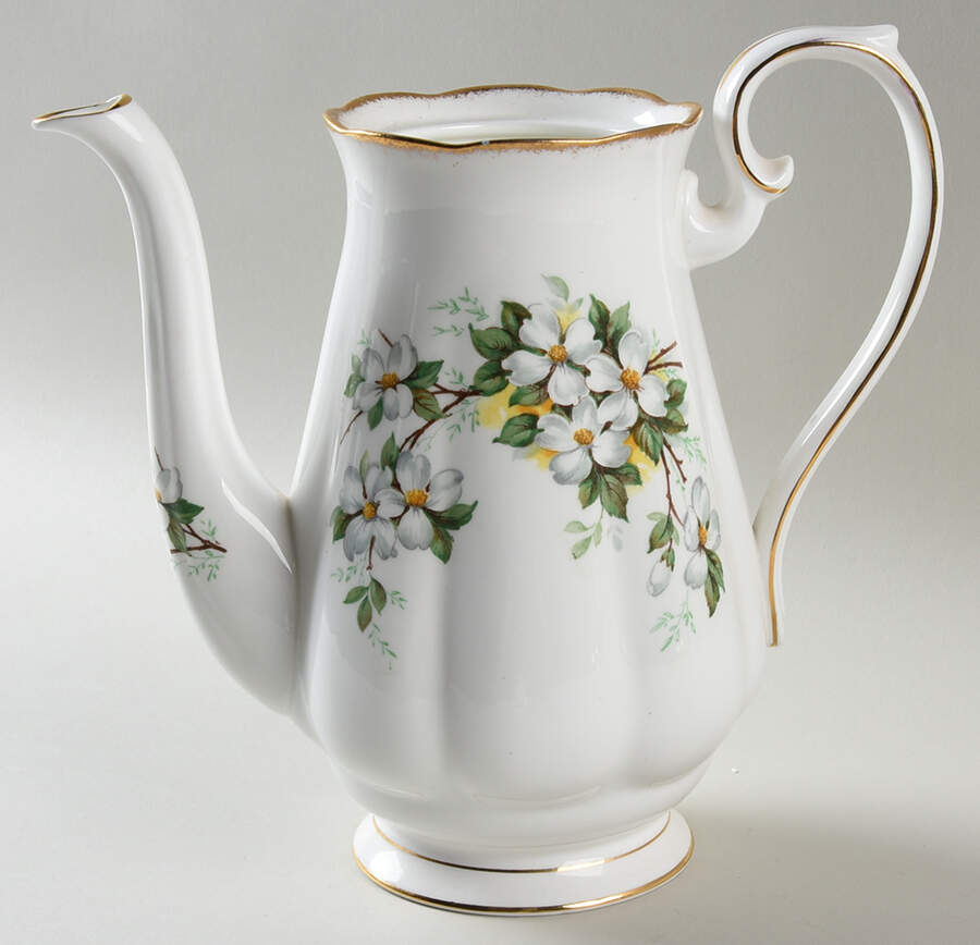 White Dogwood (Brushed Gold Grim Coffee Pot No Lid by Royal Albert-1