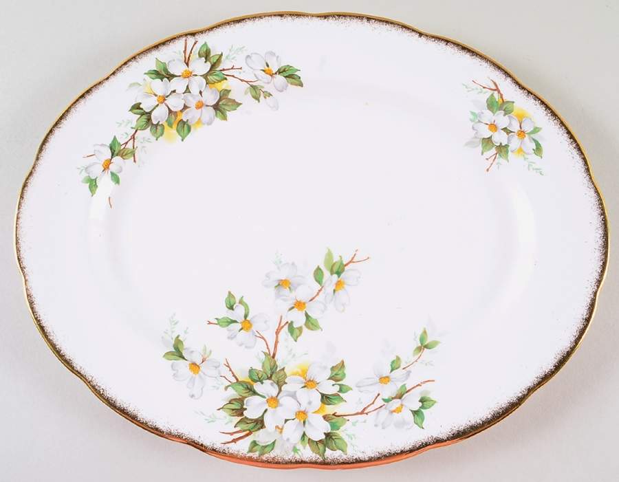 White Dogwood (Brushed Gold Grim 12" Oval Serving Platter by Royal Albert-1