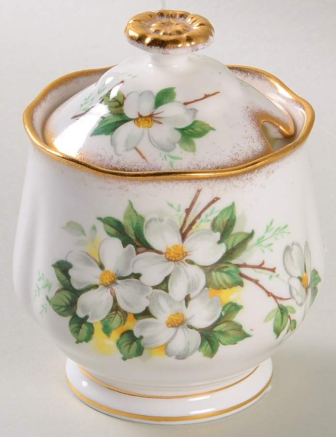 White Dogwood (Brushed Gold Grim Jam/Jelly & Lid by Royal Albert-1