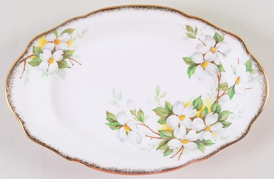White Dogwood (Brushed Gold Grim Tray for Mini Creamer & Open Sugar by Royal Albert-1