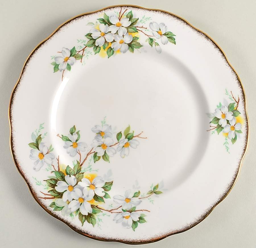 White Dogwood (Brushed Gold Grim Dinner Plate by Royal Albert-1