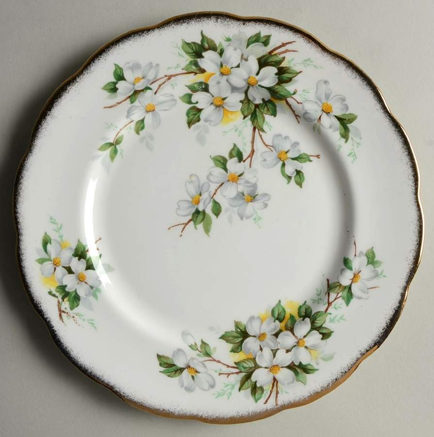 White Dogwood (Brushed Gold Grim Luncheon Plate by Royal Albert-1