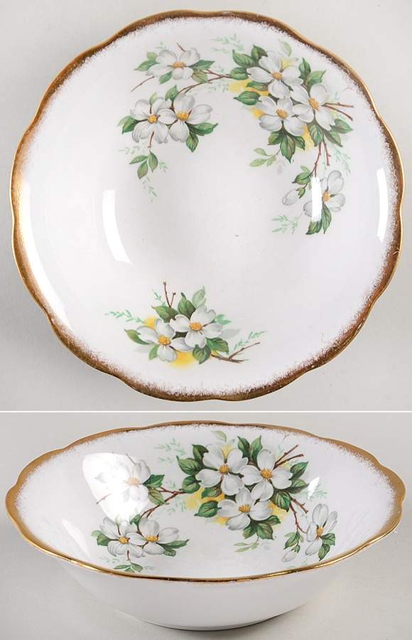 White Dogwood (Brushed Gold Grim Coupe Cereal Bowl by Royal Albert-1