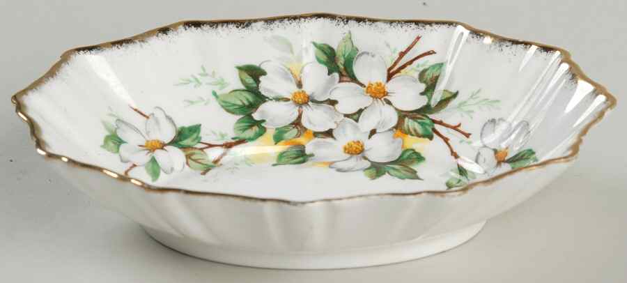 White Dogwood (Brushed Gold Grim Oval Sweet Meat Dish by Royal Albert-1