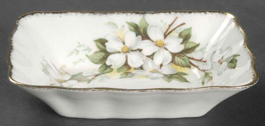 White Dogwood (Brushed Gold Grim Rectangular Sweet Meat Dish by Royal Albert-1