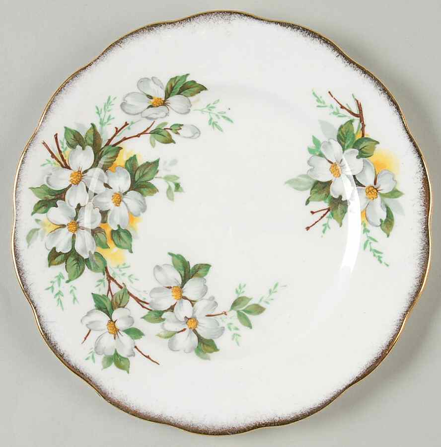 White Dogwood (Brushed Gold Grim Bread & Butter Plate by Royal Albert-1