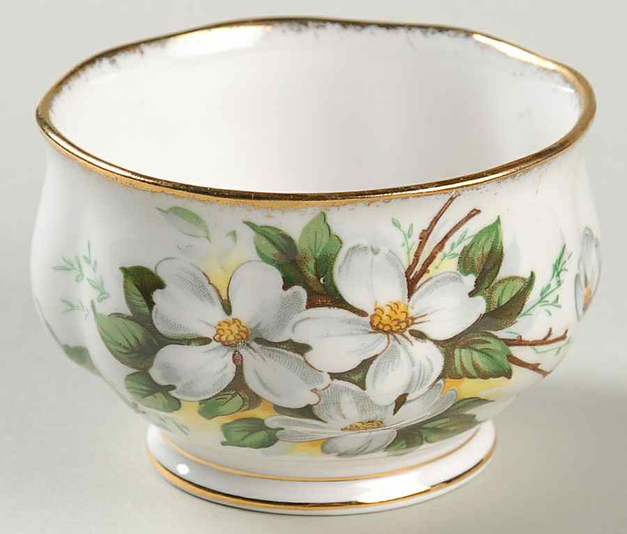 White Dogwood (Brushed Gold Grim Mini Open Sugar Bowl by Royal Albert-1