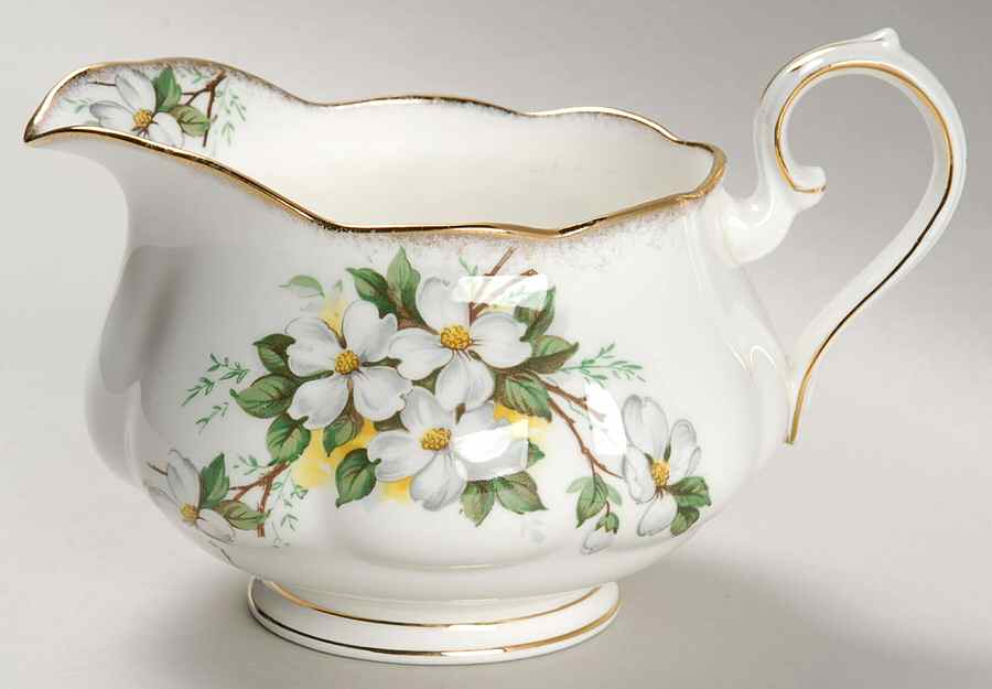 White Dogwood (Brushed Gold Grim Gravy Boat by Royal Albert-1