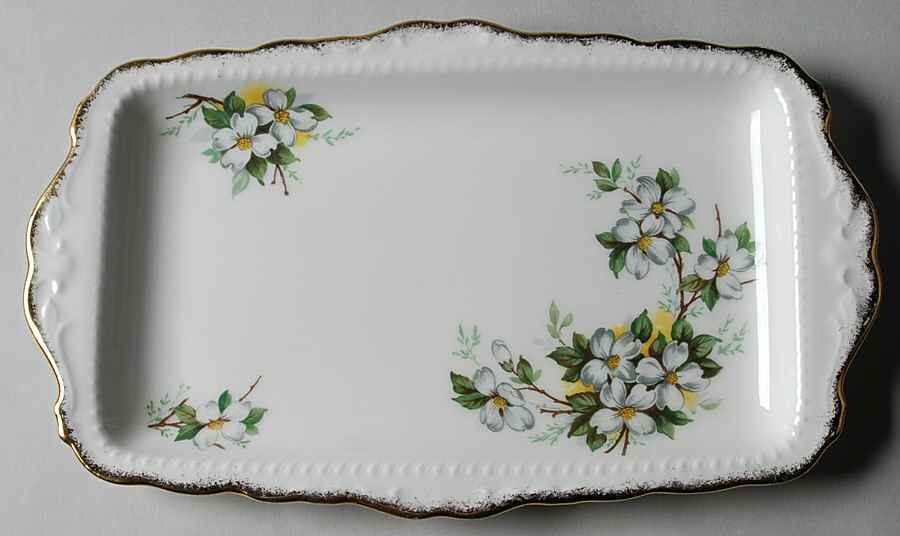 White Dogwood (Brushed Gold Grim Large Sandwich Tray by Royal Albert-1