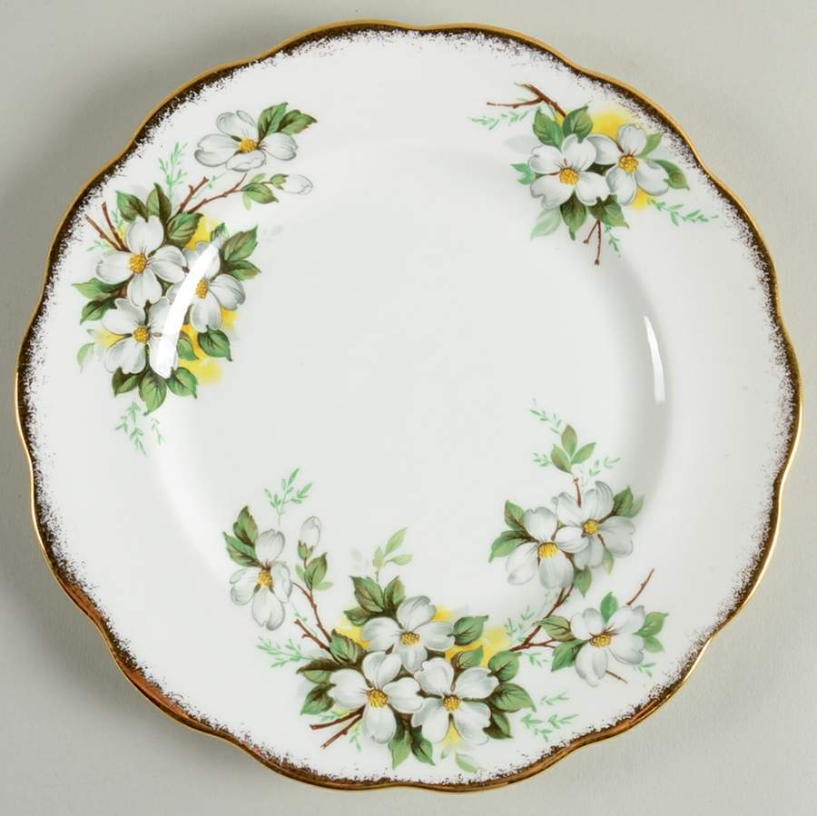 White Dogwood (Brushed Gold Grim Salad Plate by Royal Albert-1